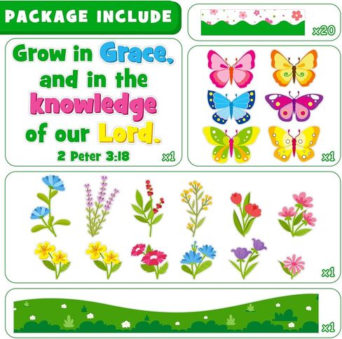 Spring Religious Bulletin Board Decoration Set, Spring Christian Bible Lord Classroom Decorations Flower Butterflies Floral Grow Cutouts March April Library School Nursery Wall Door Decor for Teacher in Saudi Arabia