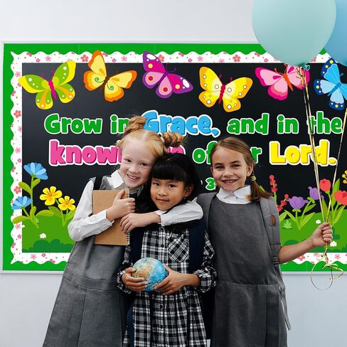 Spring Religious Bulletin Board Decoration Set, Spring Christian Bible Lord Classroom Decorations Flower Butterflies Floral Grow Cutouts March April Library School Nursery Wall Door Decor for Teacher in Saudi Arabia