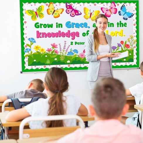 Spring Religious Bulletin Board Decoration Set, Spring Christian Bible Lord Classroom Decorations Flower Butterflies Floral Grow Cutouts March April Library School Nursery Wall Door Decor for Teacher in Saudi Arabia