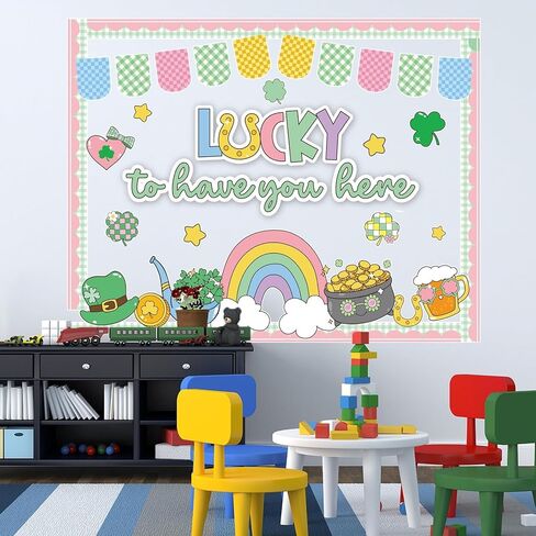 مجموعة ديكورات لوحة إعلانات عيد القديس باتريك مع حدود محظوظة لوجودك هنا ديكور الفصل الدراسي للمعلمين قطع لطيفة لعيد القديس باتريك لتزيين لوحة الإعلانات في الفصل الدراسي in Kuwait