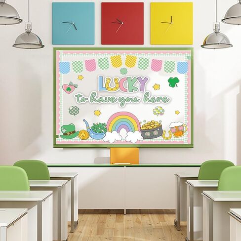 مجموعة ديكورات لوحة إعلانات عيد القديس باتريك مع حدود محظوظة لوجودك هنا ديكور الفصل الدراسي للمعلمين قطع لطيفة لعيد القديس باتريك لتزيين لوحة الإعلانات في الفصل الدراسي in Kuwait