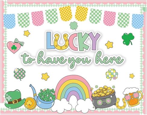 مجموعة ديكورات لوحة إعلانات عيد القديس باتريك مع حدود محظوظة لوجودك هنا ديكور الفصل الدراسي للمعلمين قطع لطيفة لعيد القديس باتريك لتزيين لوحة الإعلانات في الفصل الدراسي in Kuwait