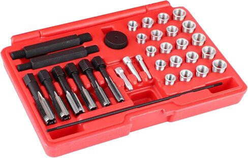 طقم إصلاح قابس التوهج، مجموعة أدوات إدخال خيط 33 قطعة، علاج سريع وفعال للخيوط التالفة. تم تصميمه وفقًا للمواصفات القياسية، وأدوات كاملة لإصلاح خيوط قابس التوهج، in Kuwait