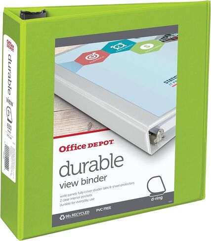 مجلد عرض حلقة على شكل حرف D متين من علامة Office Depot®، حلقات مقاس 3 بوصات، معاد تدويرها بنسبة 60%، أخضر in Kuwait