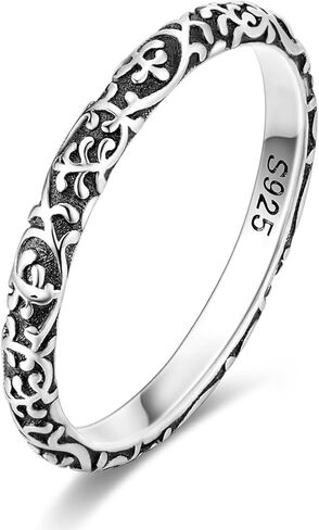 Hapour 925 Sterling Silver Ring for Women Vintage Filigree Stackable Rings Trendy Jewelry Gifts for Her Ring Size 6-9 in Saudi Arabia