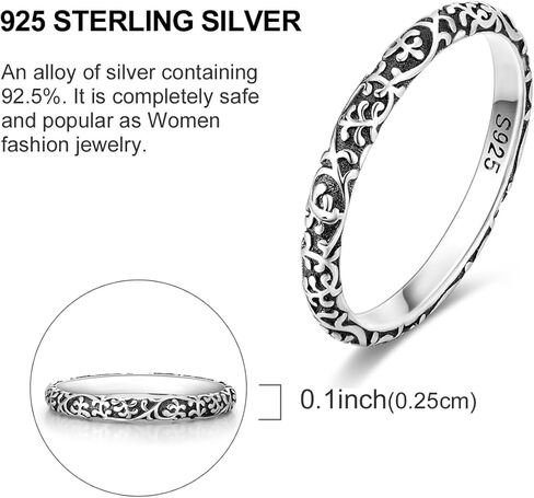 Hapour 925 Sterling Silver Ring for Women Vintage Filigree Stackable Rings Trendy Jewelry Gifts for Her Ring Size 6-9 in Saudi Arabia