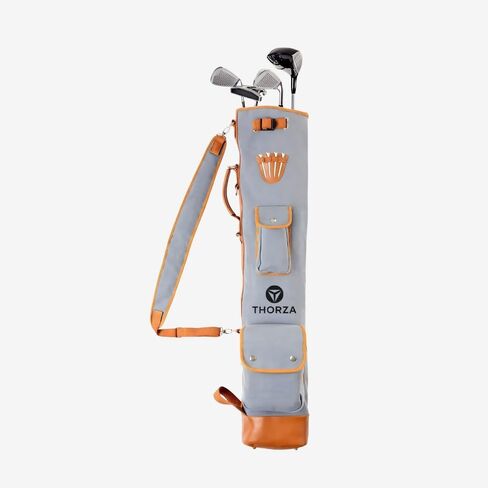 حقيبة جولف Sunday للرجال والنساء - متاجر قماشية وجلدية عتيقة للكرات والقمصان والنوادي - جيبان بسحّاب، وبطاقة تعريف الاسم وحامل تي شيرت جلدي - حقيبة حمل جولف خفيفة الوزن وأنيقة in Kuwait