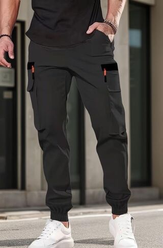 Men's Cargo Pants Elastic Waist with Pockets Zipper Decoration Outdoor Hiking in Saudi Arabia