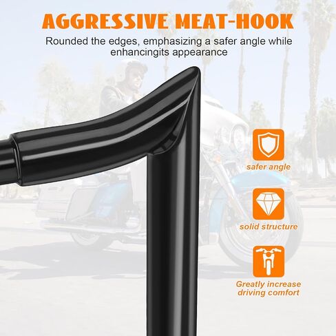 14 "ارتفاع المقاود السلكية مسبقا القرد الشماعات 1 1/4" الدهون 1 "المشبك Meathook Monkey Bar لامع أسود مناسب لـ Harley Touring Mitre Cut 2013 Cvo 2016-2023 Street Glide Electra Glide Ultra Limited in Saudi Arabia