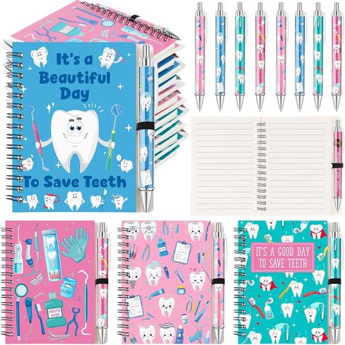12 Sets Dental Assistant Gifts Bulk Dental Assistant Book and Tooth Pens Set Spiral Journal Notebook Dentist Gifts for Appreciation Week Hygienist Women in Kuwait