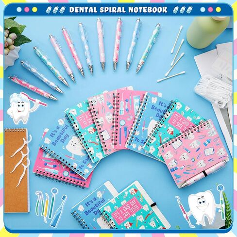 12 Sets Dental Assistant Gifts Bulk Dental Assistant Book and Tooth Pens Set Spiral Journal Notebook Dentist Gifts for Appreciation Week Hygienist Women in Kuwait