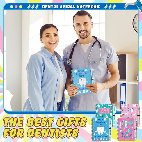12 Sets Dental Assistant Gifts Bulk Dental Assistant Book and Tooth Pens Set Spiral Journal Notebook Dentist Gifts for Appreciation Week Hygienist Women in Kuwait