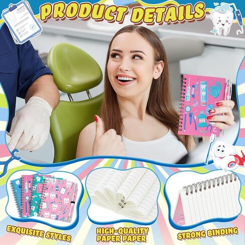 12 Sets Dental Assistant Gifts Bulk Dental Assistant Book and Tooth Pens Set Spiral Journal Notebook Dentist Gifts for Appreciation Week Hygienist Women in Kuwait