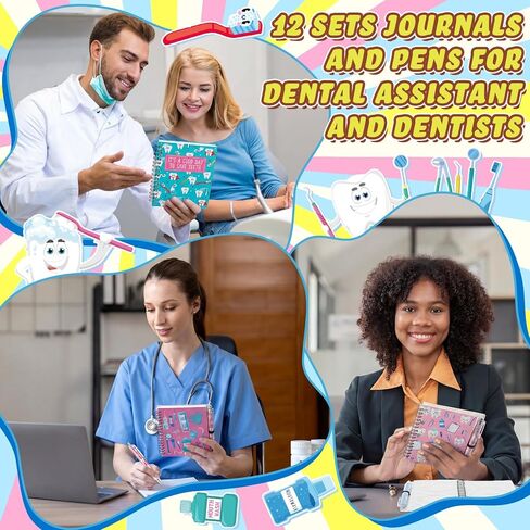 12 Sets Dental Assistant Gifts Bulk Dental Assistant Book and Tooth Pens Set Spiral Journal Notebook Dentist Gifts for Appreciation Week Hygienist Women in Kuwait