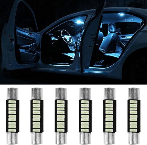 6PCS 29mm 6614F Festoon Car LED Bulbs, Bright 9-SMD 4014 Chips Auto Makeup Light Bulb, Car Interior Bulb Replacement Accessory for Sun Visor, Vanity Mirror, Dome Light(White) in Kuwait