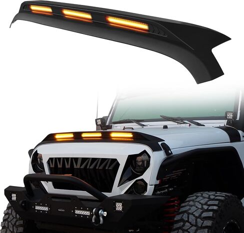 Hooke Road Wrangler Hood Protector Bug Deflector Stone Guard with Amber Running Lights for 2007-2018 Jeep Wrangler JK & JKU Unlimited 2/4 Doors in Kuwait