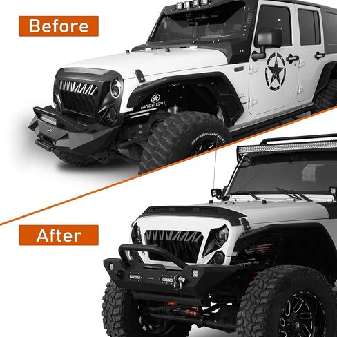 Hooke Road Wrangler Hood Protector Bug Deflector Stone Guard with Amber Running Lights for 2007-2018 Jeep Wrangler JK & JKU Unlimited 2/4 Doors in Kuwait