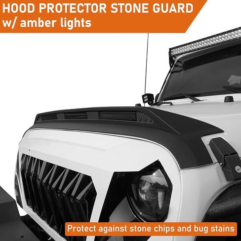 Hooke Road Wrangler Hood Protector Bug Deflector Stone Guard with Amber Running Lights for 2007-2018 Jeep Wrangler JK & JKU Unlimited 2/4 Doors in Kuwait