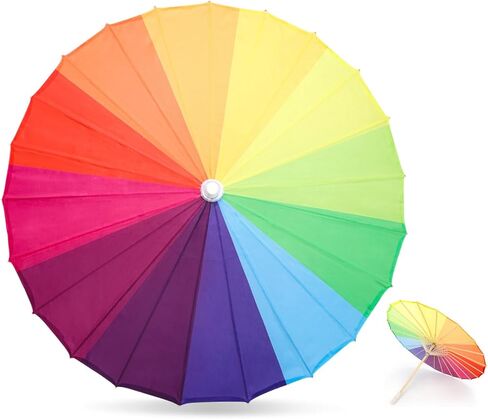 Rainbow Parasol – Colorful Umbrella for Weddings, Festivals, Pride, Costumes, Party Décor & Photo Props, Christmas, Holiday Decor - 32" Vintage Chinese Japanese Style in Saudi Arabia