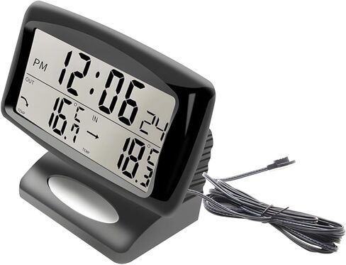 Car Thermometer Clock With Dual Display, Frost Alert & 94.5 In Cable, 3.3 X 1.6 In Screen, Backlight, Automotive Lcd Digital in Saudi Arabia