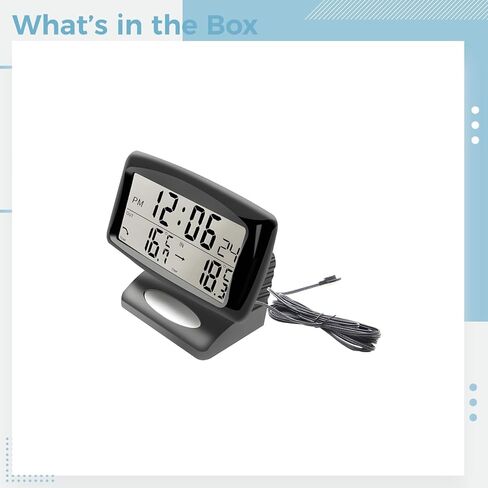 Car Thermometer Clock With Dual Display, Frost Alert & 94.5 In Cable, 3.3 X 1.6 In Screen, Backlight, Automotive Lcd Digital in Saudi Arabia
