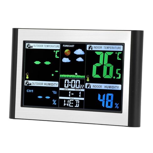 Weather Clock Station, Digital Weather Forecast Monitor with Color Screen, Indoor Outdoor Temperature Humidity Display - Multi Function Buttons, Wireless Sensor, Home Use in Saudi Arabia