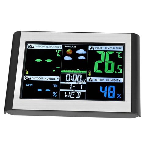 Weather Clock Station, Digital Weather Forecast Monitor with Color Screen, Indoor Outdoor Temperature Humidity Display - Multi Function Buttons, Wireless Sensor, Home Use in Saudi Arabia