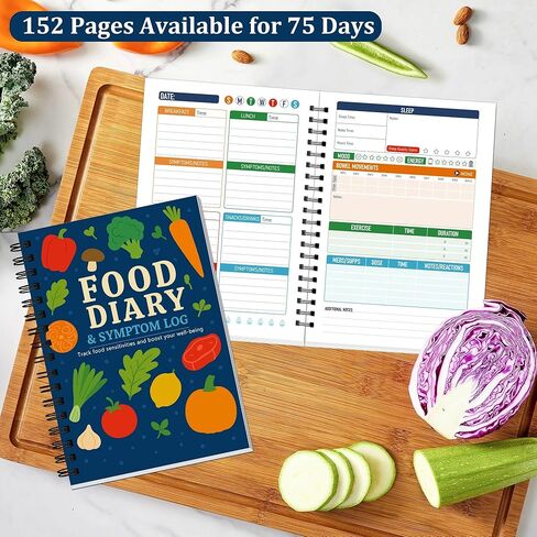 يوميات غذائية مدتها 75 يومًا ومجلة تعقب الأعراض لصحة الأمعاء - IBS، FODMAP، كتاب سجل الحساسية والعافية | مخطط صحة الجهاز الهضمي المحمول بحجم B5 مع ورق مانع للنزف 100 جرام في المتر المربع، غلاف محمي بطبقة من PVC 300 جرام في المتر المربع in Kuwait