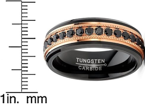 Metal Masters Co. Men Tungsten Black & Rose Goldtone Wedding Band Hammered Eternity Ring CZ Comfort-Fit 8MM in Saudi Arabia