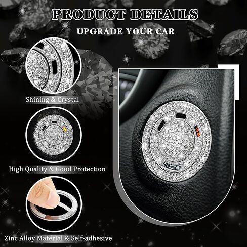 TOMALL Bling Car Engine Start Button Cover Compatible with Dodge Journey Chrysler Durango Grand Cherokee Car Push Start Stop Button Ring Sparkly Engine Ignition Cap Bling Interior Accessories for Car in Saudi Arabia