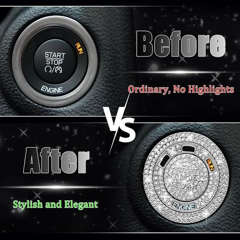 TOMALL Bling Car Engine Start Button Cover Compatible with Dodge Journey Chrysler Durango Grand Cherokee Car Push Start Stop Button Ring Sparkly Engine Ignition Cap Bling Interior Accessories for Car in Saudi Arabia