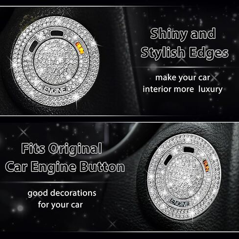 TOMALL Bling Car Engine Start Button Cover Compatible with Dodge Journey Chrysler Durango Grand Cherokee Car Push Start Stop Button Ring Sparkly Engine Ignition Cap Bling Interior Accessories for Car in Saudi Arabia