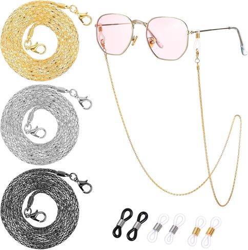 Eyeglass Chains String Holders for Women Men 3 PCS Stylish Gold Silver Link Necklace Eye Glasses Holders Around Neck Vintage Reading Glasses Chain with Eyeglass Loop Sunglasses Strap Accessory in Saudi Arabia
