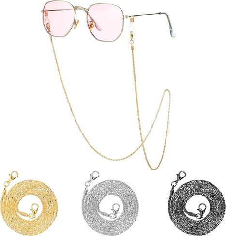 Eyeglass Chains String Holders for Women Men 3 PCS Stylish Gold Silver Link Necklace Eye Glasses Holders Around Neck Vintage Reading Glasses Chain with Eyeglass Loop Sunglasses Strap Accessory in Saudi Arabia