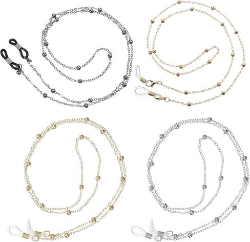 4pcs Eye Glasses Holders Around Neck, Stylish Beaded Eyeglass Chains for Women & Men Glasses Holder Necklace Non-Slip Eyeglass Strap with Adjustable Silicone Loops, Vintage Reading Glass Chain in Saudi Arabia