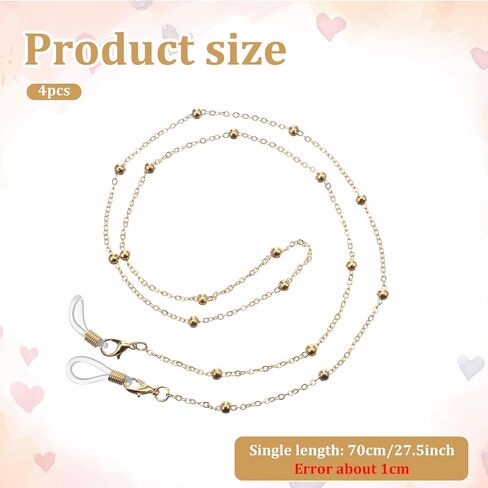 4pcs Eye Glasses Holders Around Neck, Stylish Beaded Eyeglass Chains for Women & Men Glasses Holder Necklace Non-Slip Eyeglass Strap with Adjustable Silicone Loops, Vintage Reading Glass Chain in Saudi Arabia