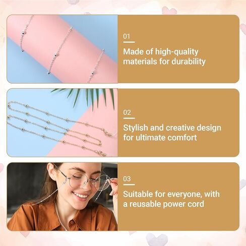 4pcs Eye Glasses Holders Around Neck, Stylish Beaded Eyeglass Chains for Women & Men Glasses Holder Necklace Non-Slip Eyeglass Strap with Adjustable Silicone Loops, Vintage Reading Glass Chain in Saudi Arabia
