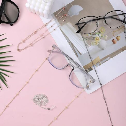 4pcs Eye Glasses Holders Around Neck, Stylish Beaded Eyeglass Chains for Women & Men Glasses Holder Necklace Non-Slip Eyeglass Strap with Adjustable Silicone Loops, Vintage Reading Glass Chain in Saudi Arabia