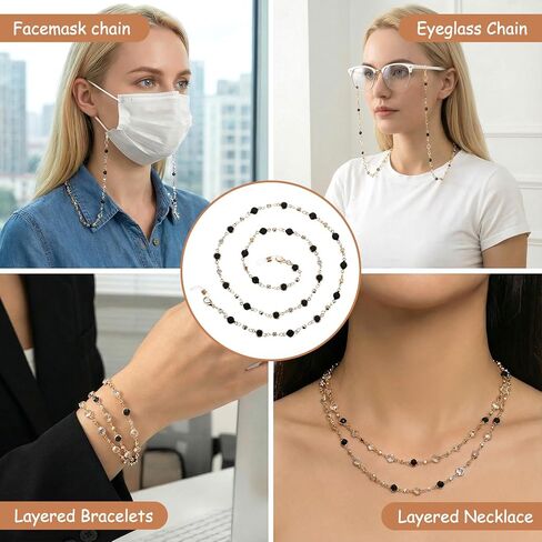 قطعتان من سلاسل النظارات المطرزة بالكريستال، حاملات النظارات حول الرقبة، حزام النظارات الذهبي، حامل حزام النظارات الشمسية، سلسلة نظارات القراءة للنساء in Saudi Arabia
