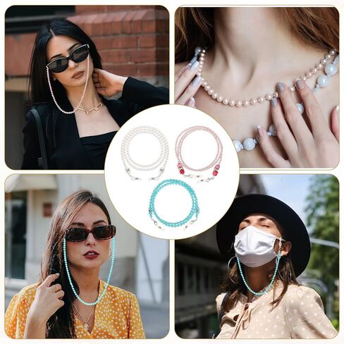3 Pcs Glasses String Pearl Lanyard Eyeglass Chains for Women Stylish Sunglasses Chain Beaded Eyeglasses Strap Lanyard Elegant Eyewear Retainer Chains for Sunglass Myopia Glass in Saudi Arabia