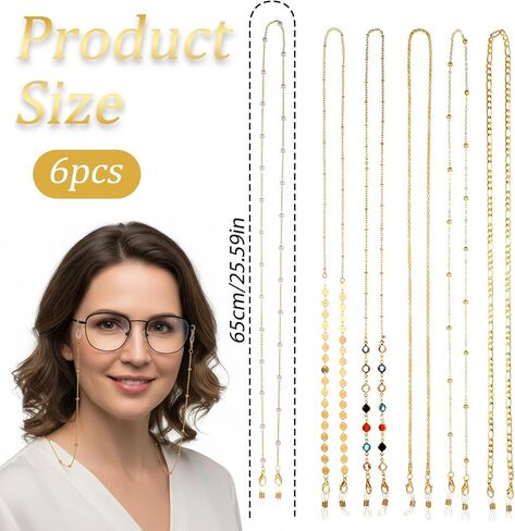 6 Pcs Beaded Eyeglasses Chain Gold Glasses Strap Holder Chain for Women Men Eyeglasses Link Lanyard Around Neck Cords Eyewear Retainer Accessory Chains Mask Chains Reading Glass Strap in Saudi Arabia