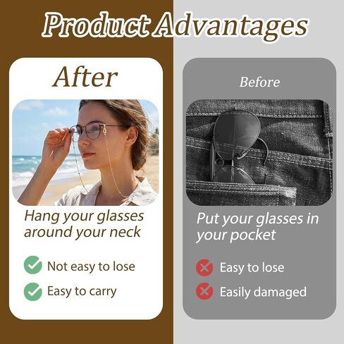 6 Pcs Beaded Eyeglasses Chain Gold Glasses Strap Holder Chain for Women Men Eyeglasses Link Lanyard Around Neck Cords Eyewear Retainer Accessory Chains Mask Chains Reading Glass Strap in Saudi Arabia