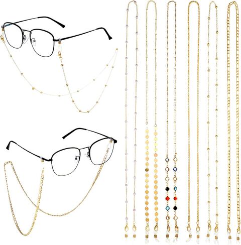 6 Pcs Beaded Eyeglasses Chain Gold Glasses Strap Holder Chain for Women Men Eyeglasses Link Lanyard Around Neck Cords Eyewear Retainer Accessory Chains Mask Chains Reading Glass Strap in Saudi Arabia
