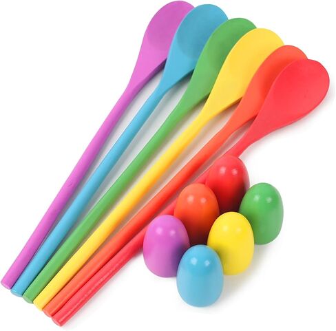 LovesTown 12 Pcs Egg Spoon Race Game Sets, Wooden Balance Relay Games for Kids Easter Eggs Hunt Outdoor Lawn in Saudi Arabia