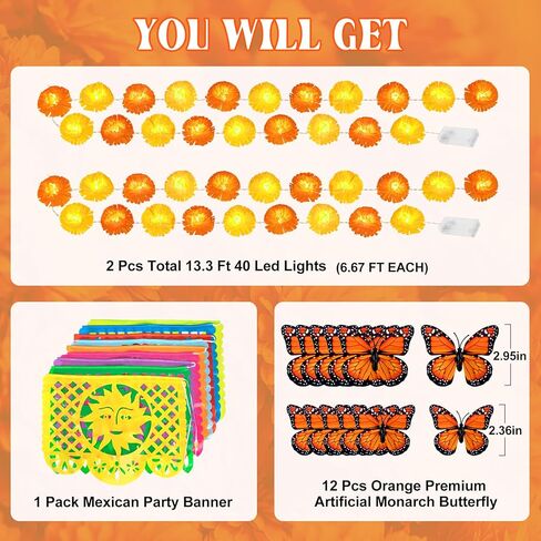 مجموعة ديكورات يوم الموتى من Roberly مكونة من 58 قطعة، 2 إكليل قطيفة، 9 لافتات بيكادو بابيل، 30 زهرة قطيفة، 9 جمجمة سكر، 12 فراشة زائفة، 7 كرات ورقية للديوالي الهندي ديا دي لوس مويرتوس in Kuwait