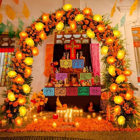 مجموعة ديكورات يوم الموتى من Roberly مكونة من 58 قطعة، 2 إكليل قطيفة، 9 لافتات بيكادو بابيل، 30 زهرة قطيفة، 9 جمجمة سكر، 12 فراشة زائفة، 7 كرات ورقية للديوالي الهندي ديا دي لوس مويرتوس in Kuwait