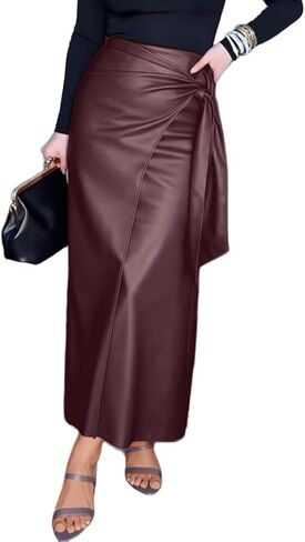 CHARTOU Women's Long Faux Leather Skirt Fall Wrap High Waisted Zip Up Side Slit Pencil Skirt in Saudi Arabia