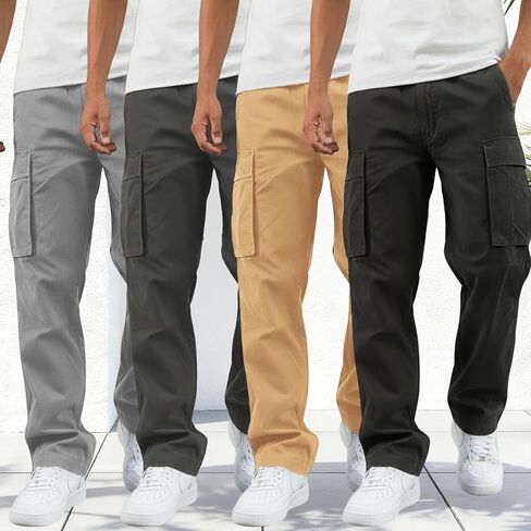 4 Pack Cargo Pants for Men Casual Hiking Joggers Lightweight Workout Outdoor Trousers Sweatpants with Pockets 2026 in Saudi Arabia