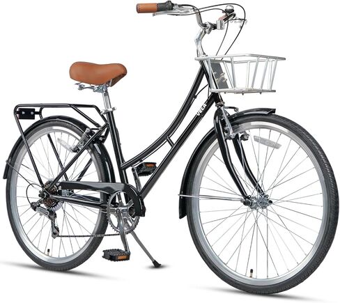 AVASTA 26 inch Hybrid Bike for Women Female Lightweight Step Through Hi-Ten Steel Frame City Commuter Comfort Lady Bicycle, 6-Speed, Color Beige with Black Tires in Saudi Arabia