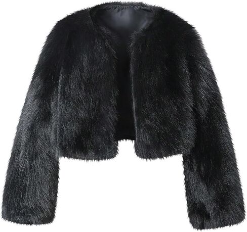 Verdusa Girl's Faux Fur Jacket Fuzzy Winter Coat Furry Open Front Jackets Drop Shoulder Outerwear in Saudi Arabia